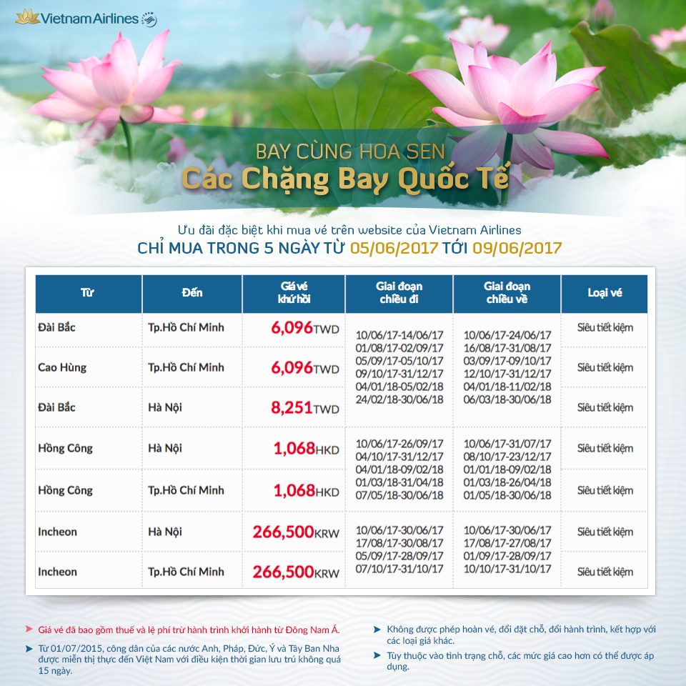 Chương trình khuyến mại Bay cùng hoa sen của Vietnam Airlines